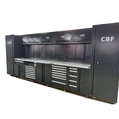 काला विशाल धातु गैरेज कार्यबेंच कैबिनेट W2400 D610 H40mm