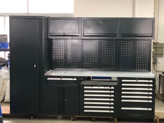 काला विशाल धातु गैरेज कार्यबेंच कैबिनेट W2400 D610 H40mm
