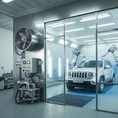 5.5 किलोवाट के यूरोपीय प्रकार के वायु प्रवेश पंखे के साथ कार स्प्रे बूथ 300 मिमी स्टील संरचना आधार और समायोज्य बेंच ऊंचाई 40 सेमी - 118 सेमी